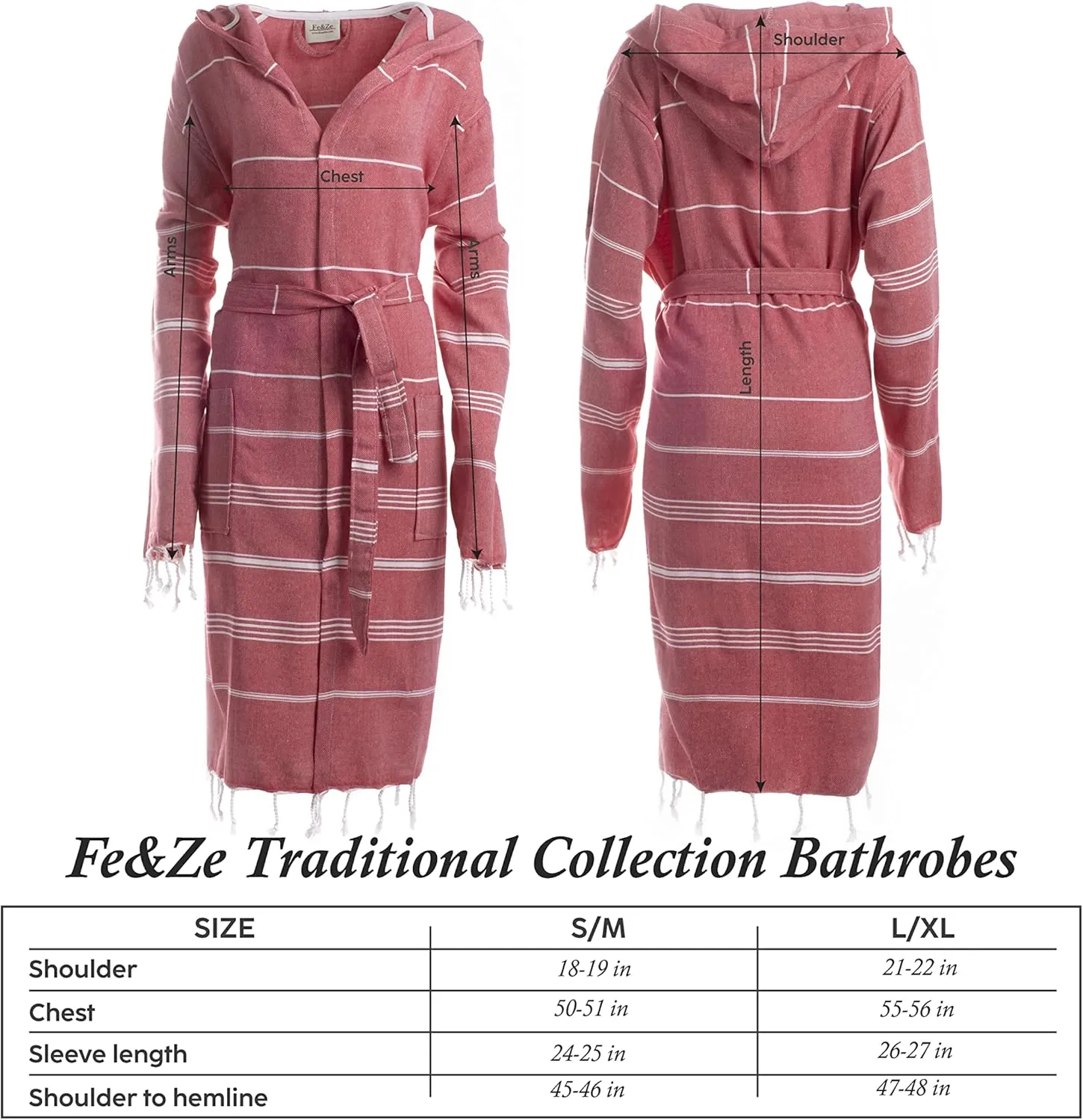 Fe&Ze Linen Turkish Hooded Bathrobe - Traditional Collection - 100% Cotton Unisex Kimono Robe