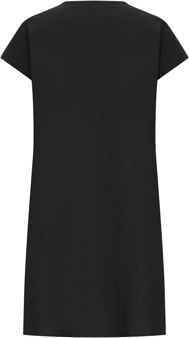 Finelylove Womens Casual Summer Cotton Linen Dresses Midi Flowy Beach Dress Short Sleeve Ruffled Shift Dress Loose Sundress