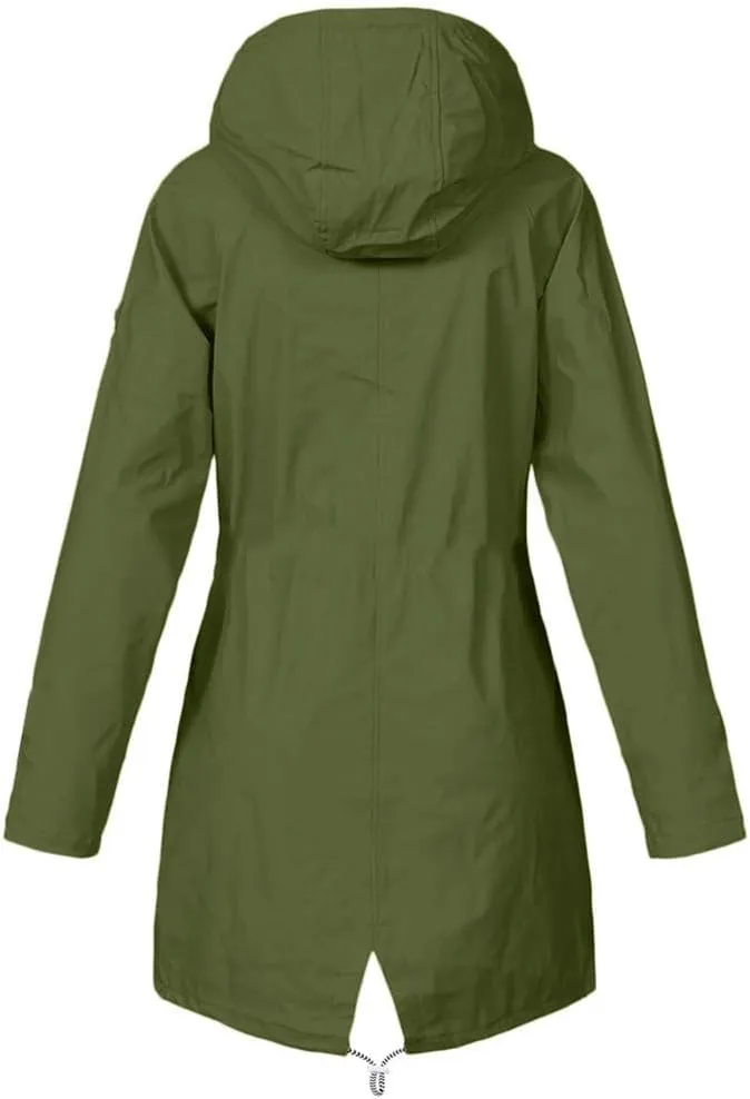 Fleece Lined Long Rain Jacket Women Lightweight Raincoat Waterproof Windbreaker Climbing Outdoor Hooded Trench Coats