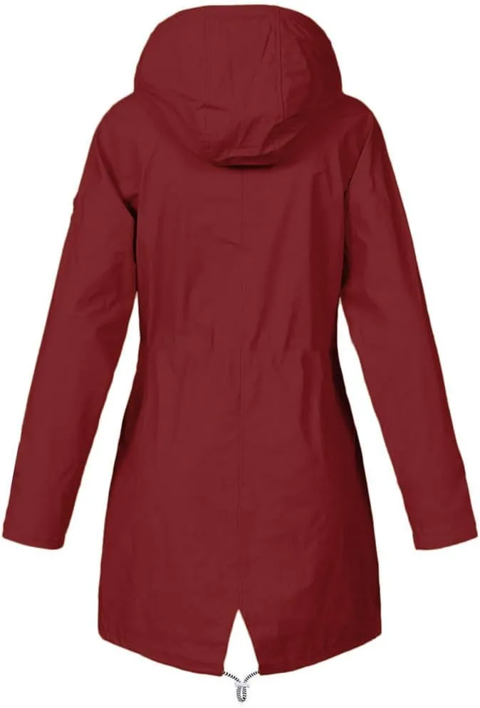 Fleece Lined Long Rain Jacket Women Lightweight Raincoat Waterproof Windbreaker Climbing Outdoor Hooded Trench Coats