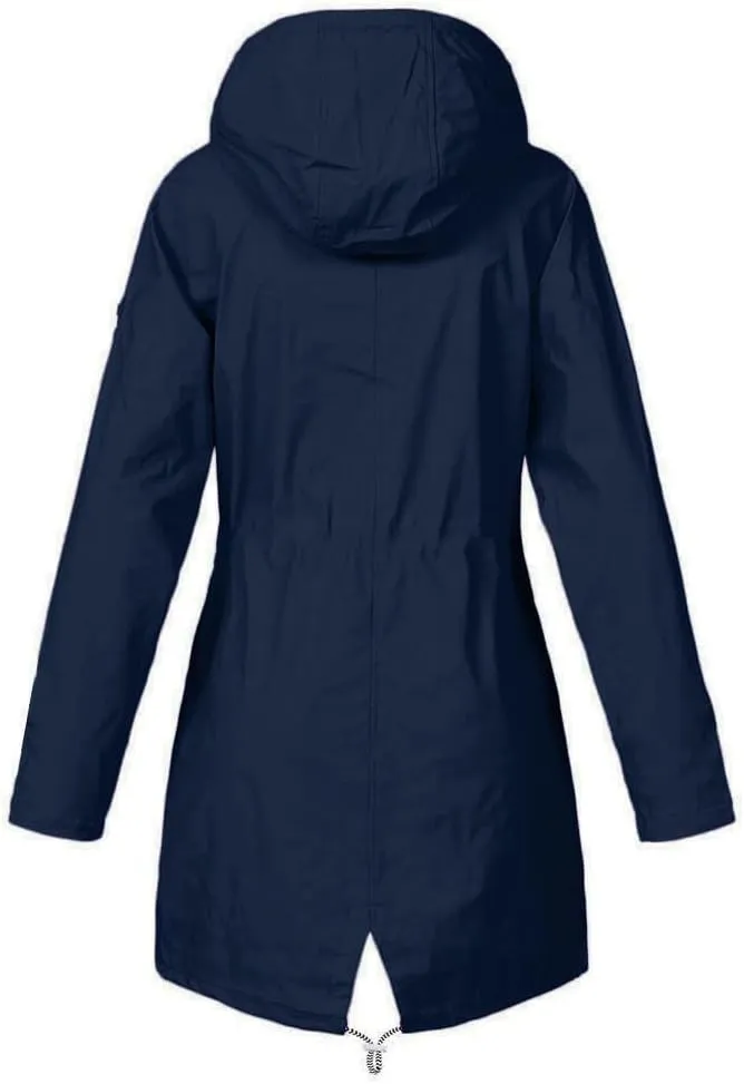 Fleece Lined Long Rain Jacket Women Lightweight Raincoat Waterproof Windbreaker Climbing Outdoor Hooded Trench Coats