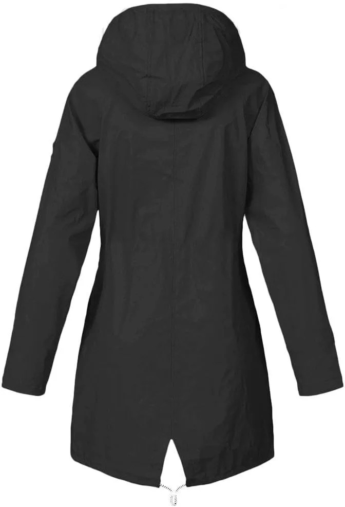 Fleece Lined Long Rain Jacket Women Lightweight Raincoat Waterproof Windbreaker Climbing Outdoor Hooded Trench Coats