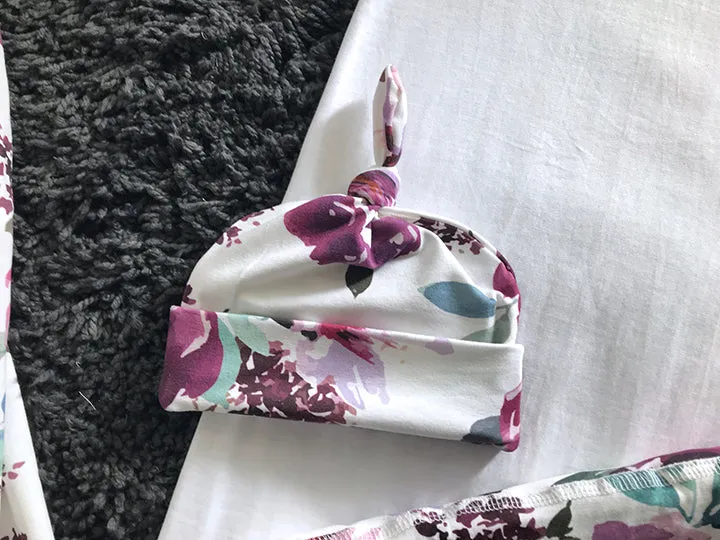 Floral-Themed Matching Maternity Family Outfit Set  Robe, Swaddle, Hat, Dad Tee & Big Sibling Shirt