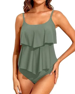 Flounce Flowy Tankini Top & Boyshorts Two Piece Set