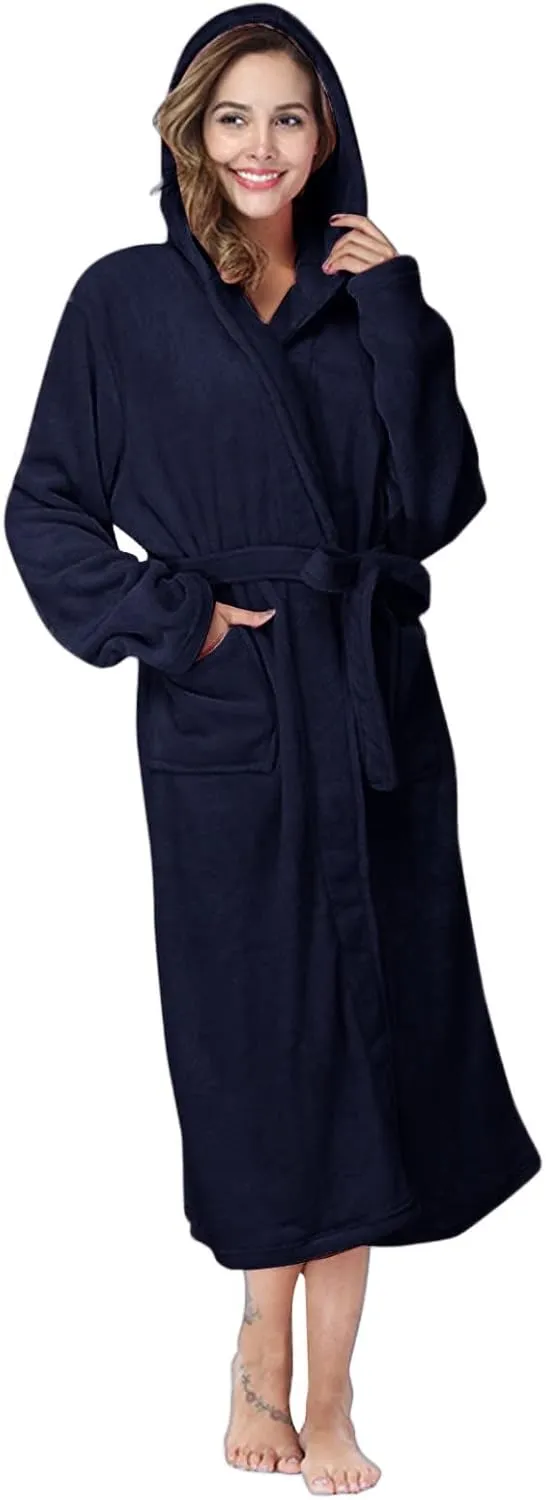 Fuzzy Cotton Robes for Women with Hood Plush Pajamas Sleepwear Bath Robe Thick Robe Fluffy Knee Length Cute Furry