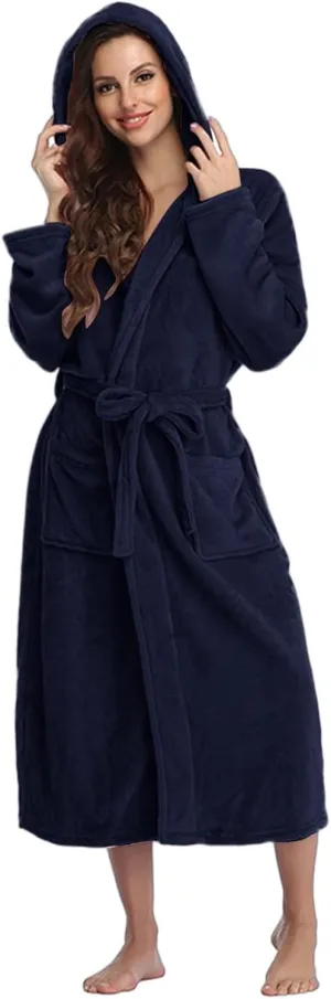 Fuzzy Cotton Robes for Women with Hood Plush Pajamas Sleepwear Bath Robe Thick Robe Fluffy Knee Length Cute Furry
