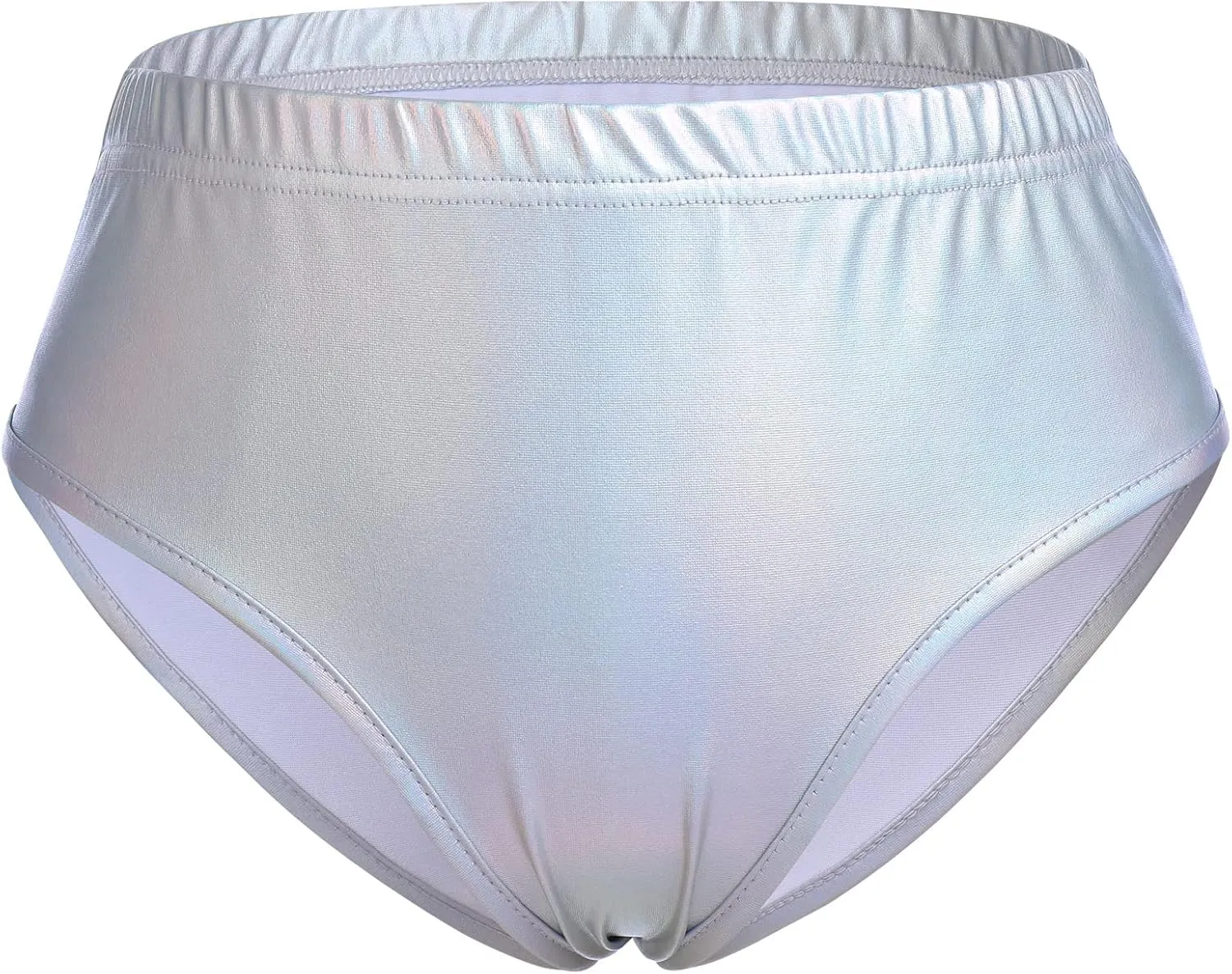FYMNSI Women Sexy Metallic Bikini Set Shiny Holographic Strapless Bandeau Tube Top Shorts Bottom 2PCS Swimsuit Rave Outfit