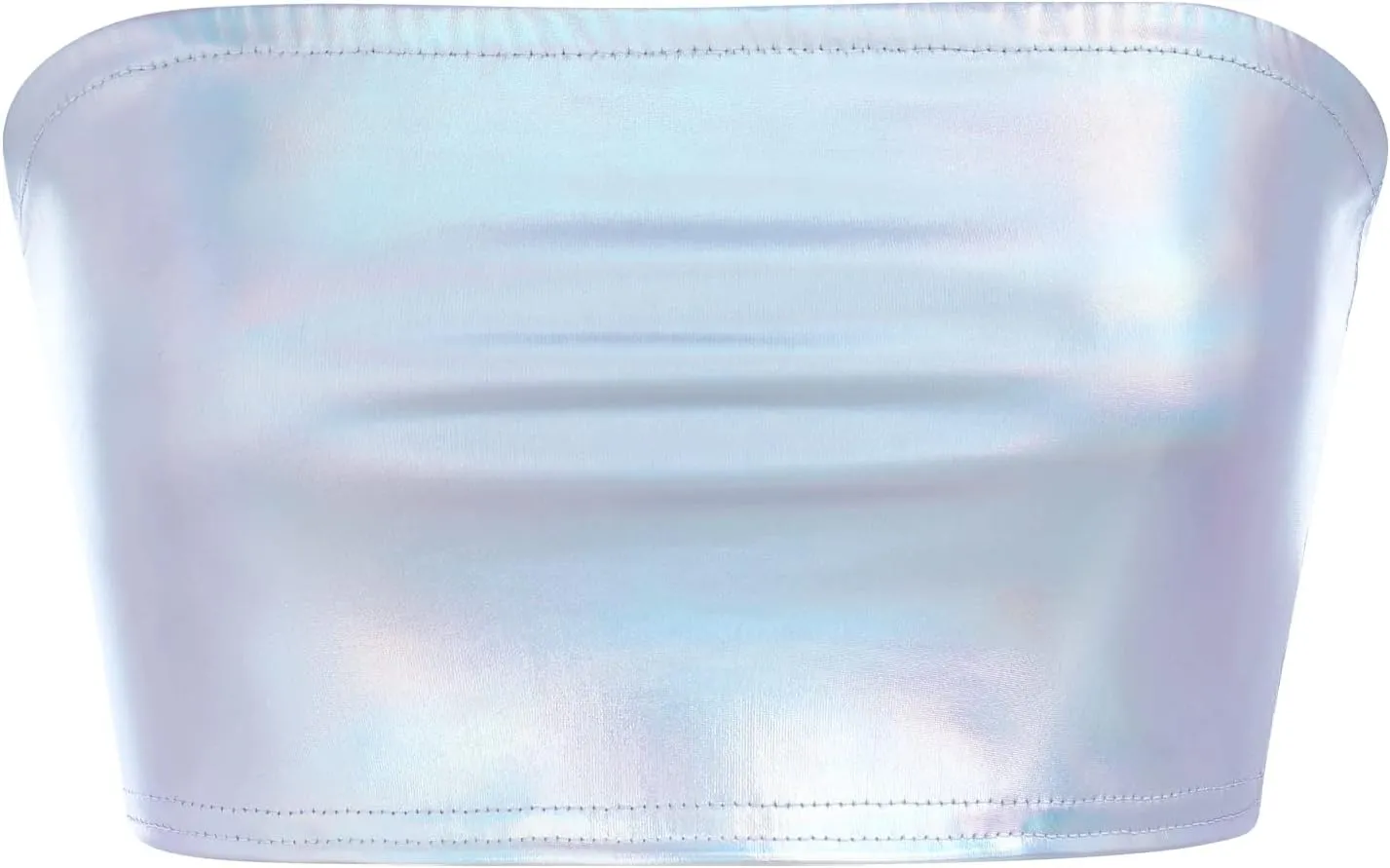 FYMNSI Women Sexy Metallic Bikini Set Shiny Holographic Strapless Bandeau Tube Top Shorts Bottom 2PCS Swimsuit Rave Outfit