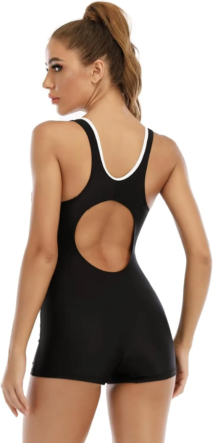 FYMNSI Womens One Piece Swimsuits Athletic Bathing Suit Tummy Control Boyleg Rash Guard Sun Protection Surf Sport Rashguard