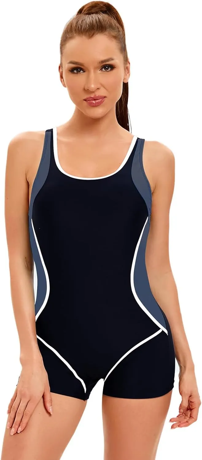 FYMNSI Womens One Piece Swimsuits Athletic Bathing Suit Tummy Control Boyleg Rash Guard Sun Protection Surf Sport Rashguard