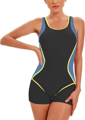FYMNSI Womens One Piece Swimsuits Athletic Bathing Suit Tummy Control Boyleg Rash Guard Sun Protection Surf Sport Rashguard
