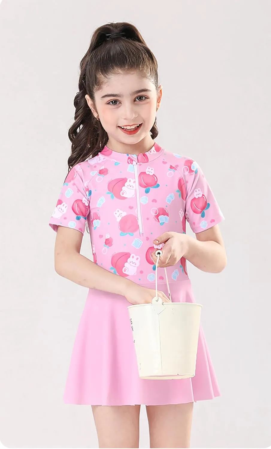 Girls Swimsuit Girls One Piece Skirted Swimsuit Short Sleeve Floral Rash Guard Bathing Suit Swim Dress Swimwear