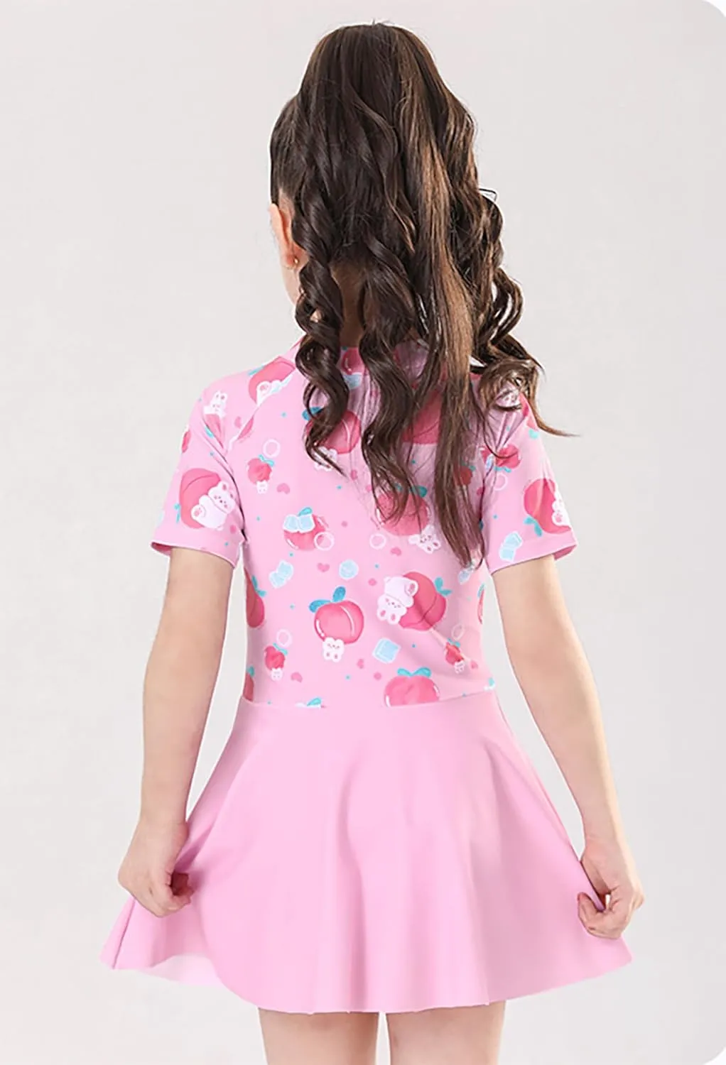 Girls Swimsuit Girls One Piece Skirted Swimsuit Short Sleeve Floral Rash Guard Bathing Suit Swim Dress Swimwear