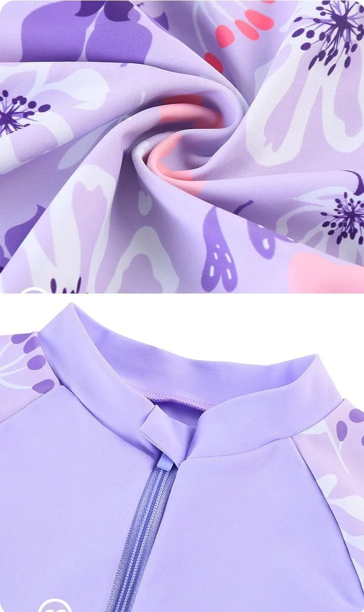 Girls Swimsuit Girls One Piece Skirted Swimsuit Short Sleeve Floral Rash Guard Bathing Suit Swim Dress Swimwear