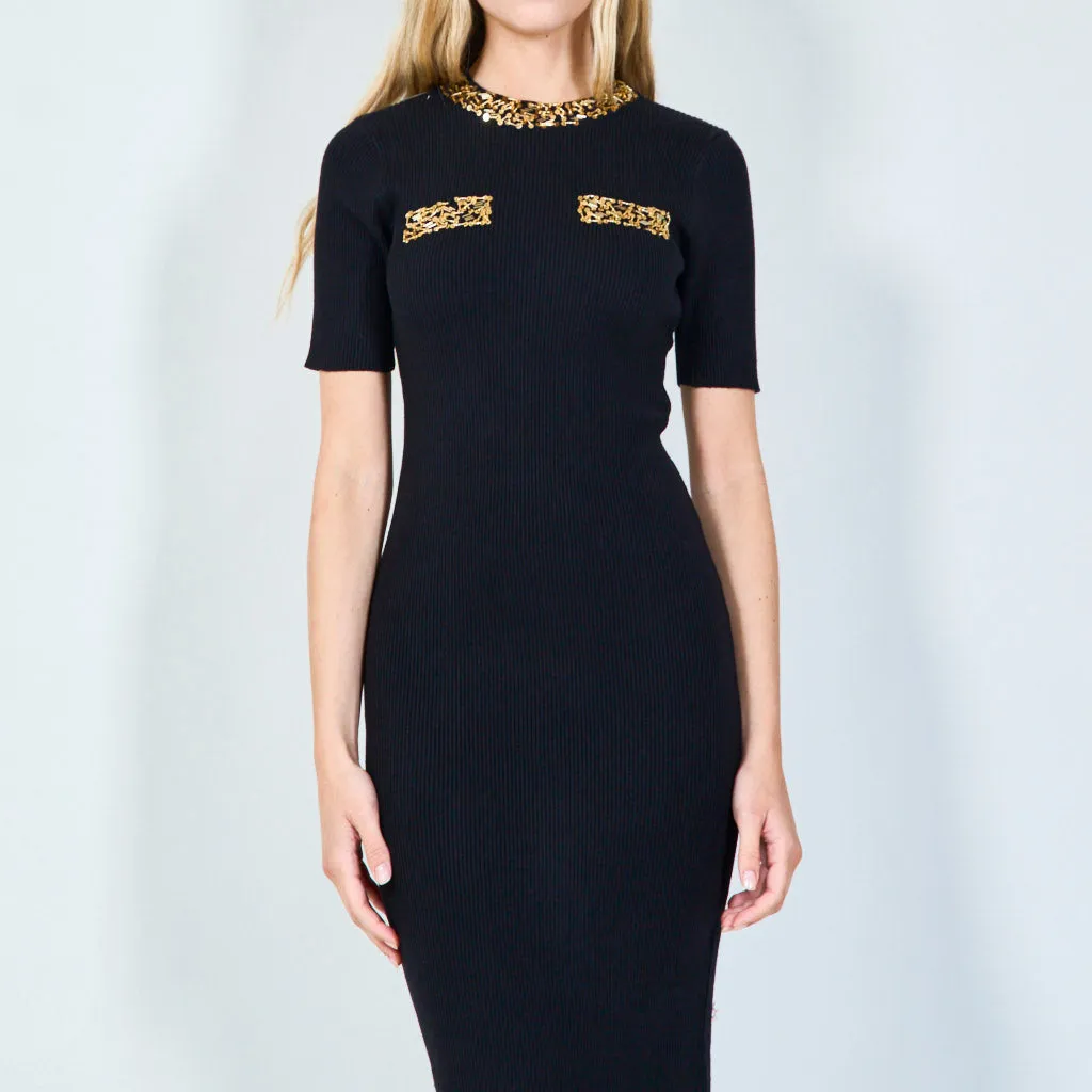 Glamorous short-sleeve dress with sequin details wholesale