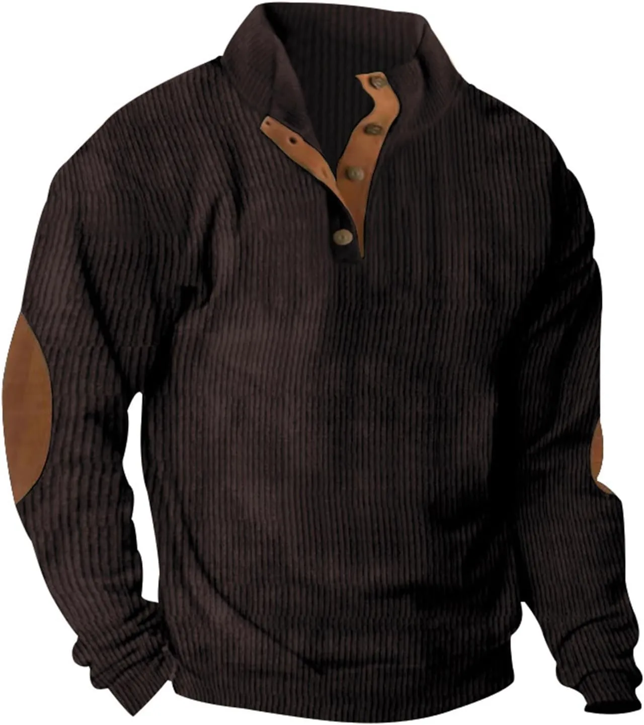 GOFULY Quilted Sweatshirts For Men Corduroy Henley Button Jacket Lightweight Lapel Collar Pullover Long Sleeve Baggy Sweater