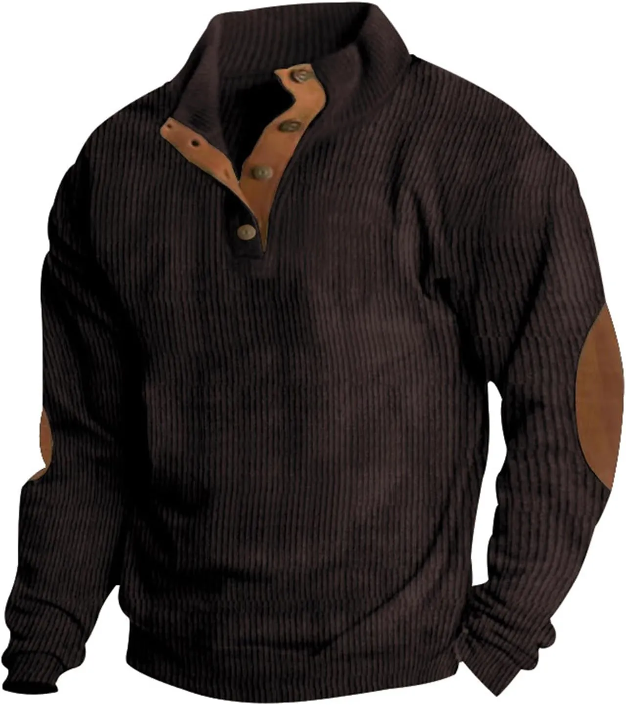 GOFULY Quilted Sweatshirts For Men Corduroy Henley Button Jacket Lightweight Lapel Collar Pullover Long Sleeve Baggy Sweater