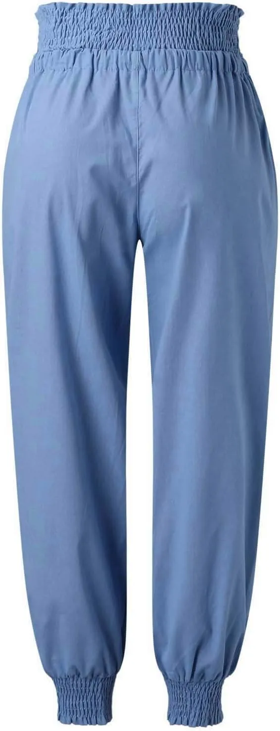 GOKKILRW Womens Cotton Linen Baggy Harem Pants Summer Lightweight Tapered Leg Workout Lounge Yoga Palazoo Cropped Pants