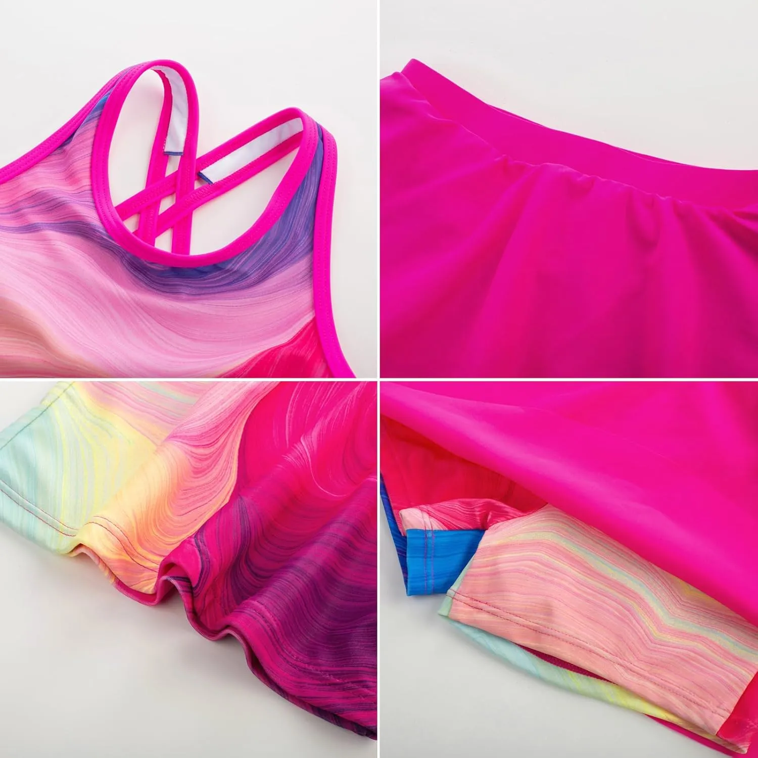 GRACE KARIN Girls Swimsuit Cross Back Swim Top and Swim Shorts Skirt Bathing Suit Two Piece Swimwear 5-12Y