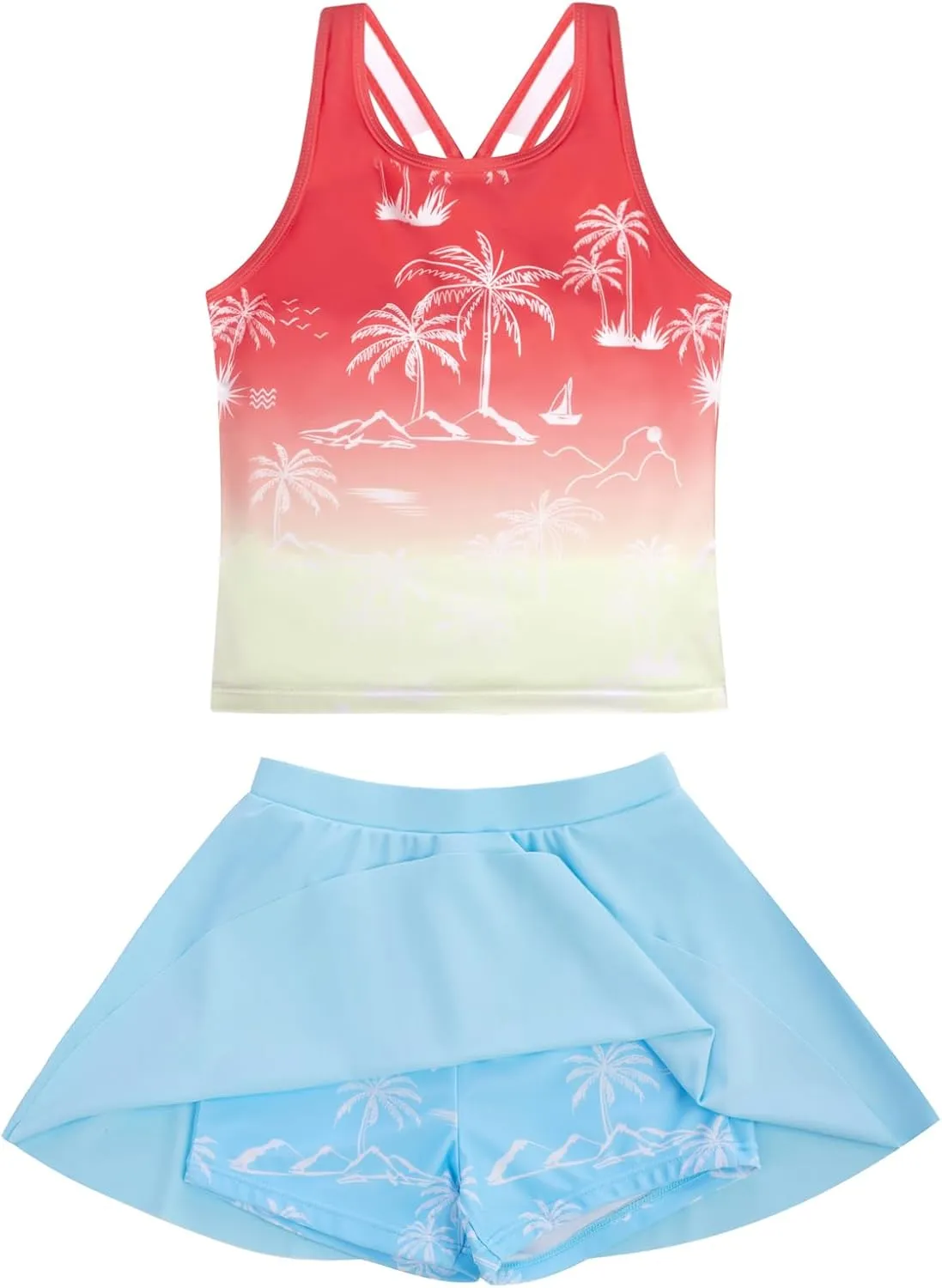 GRACE KARIN Girls Swimsuit Cross Back Swim Top and Swim Shorts Skirt Bathing Suit Two Piece Swimwear 5-12Y