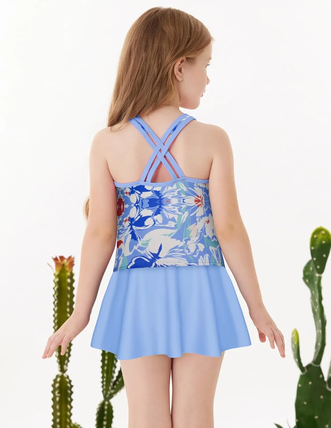 GRACE KARIN Girls Swimsuit Cross Back Swim Top and Swim Shorts Skirt Bathing Suit Two Piece Swimwear 5-12Y