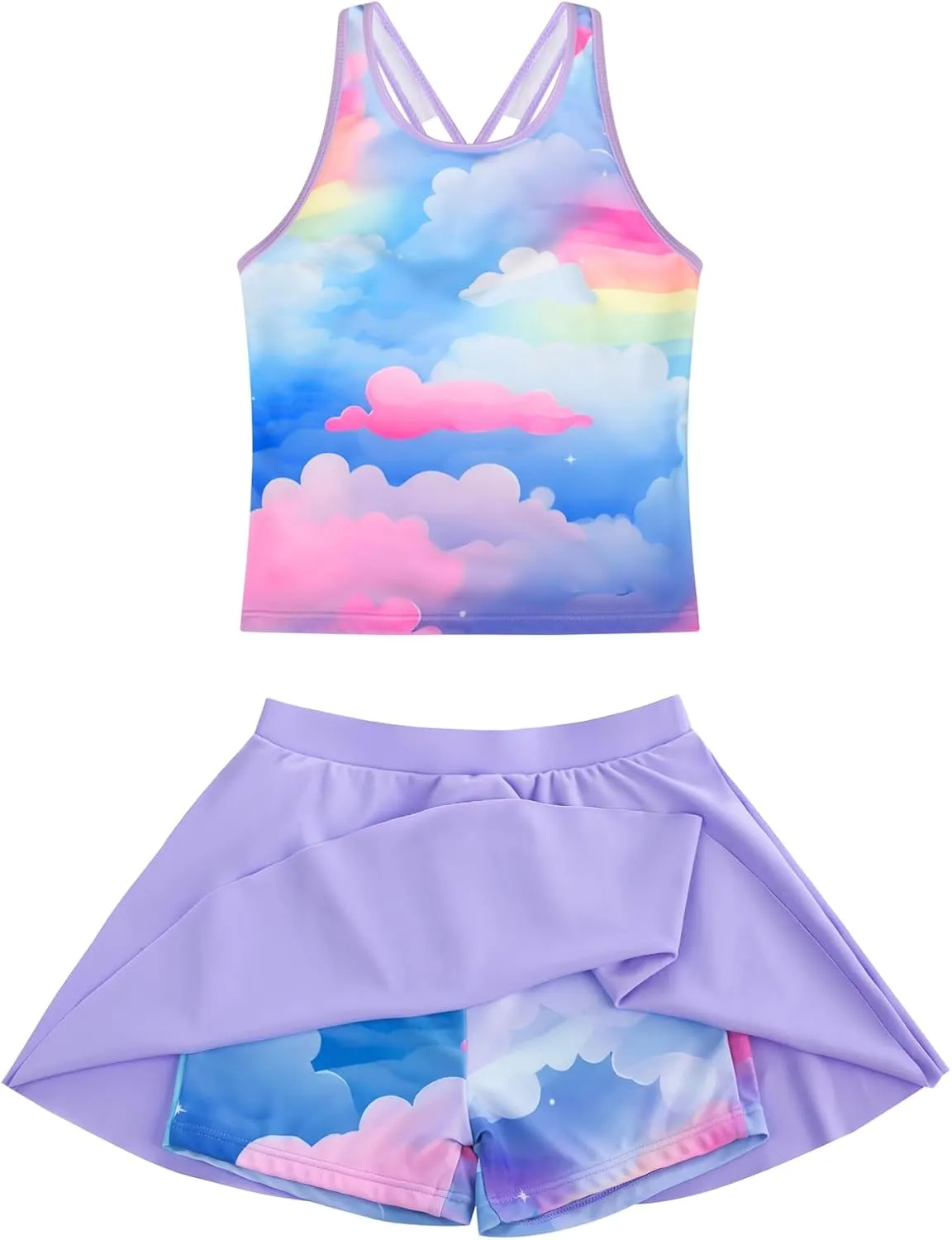 GRACE KARIN Girls Swimsuit Cross Back Swim Top and Swim Shorts Skirt Bathing Suit Two Piece Swimwear 5-12Y