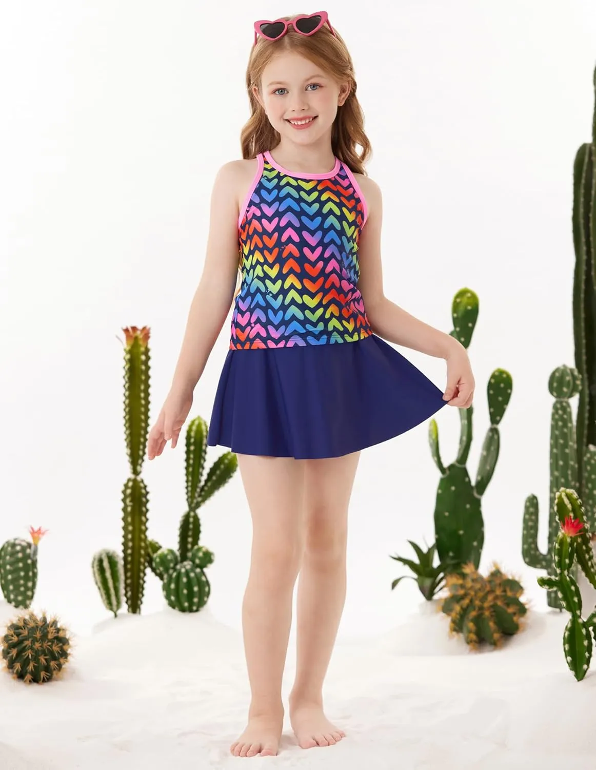 GRACE KARIN Girls Swimsuit Cross Back Swim Top and Swim Shorts Skirt Bathing Suit Two Piece Swimwear 5-12Y