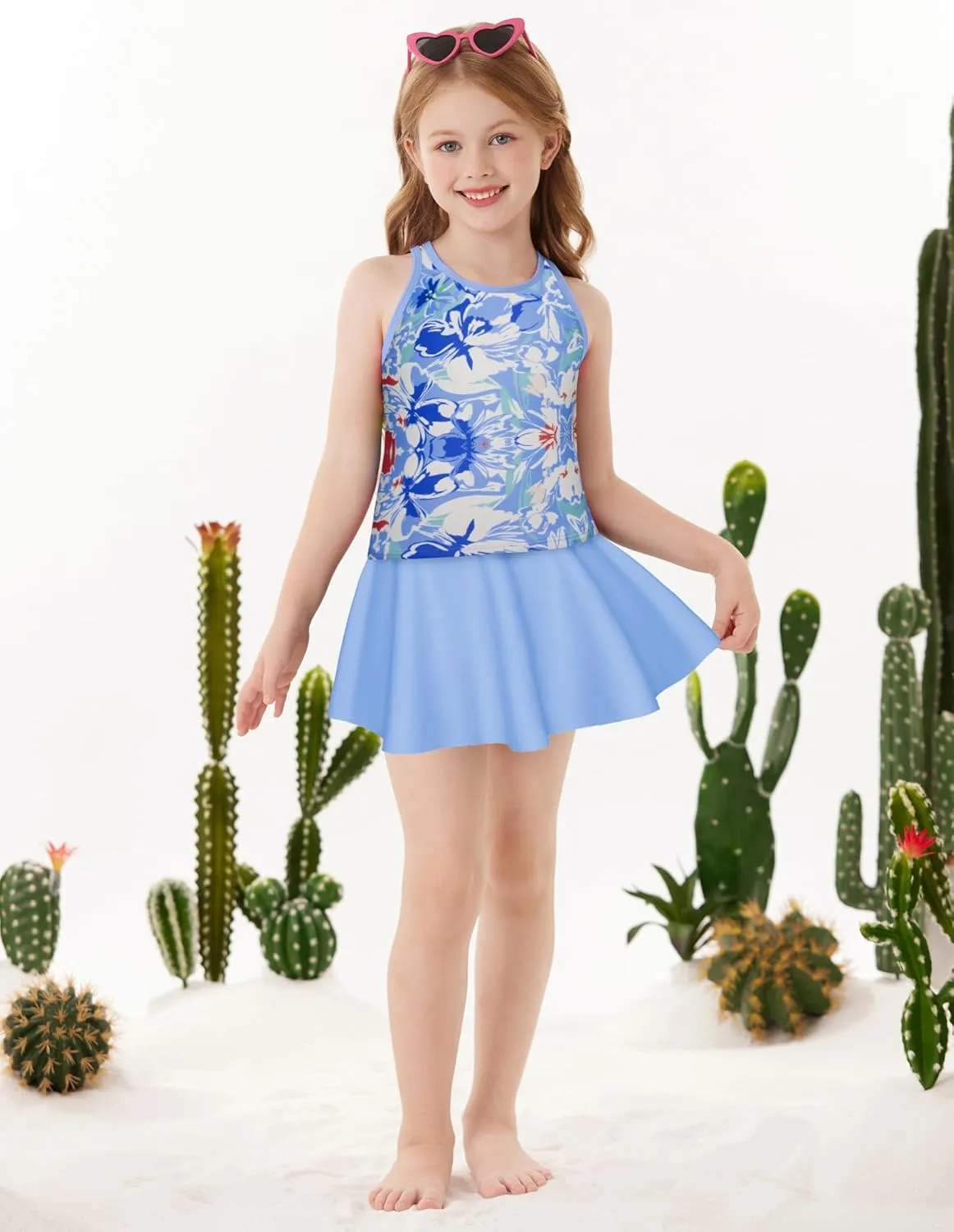GRACE KARIN Girls Swimsuit Cross Back Swim Top and Swim Shorts Skirt Bathing Suit Two Piece Swimwear 5-12Y