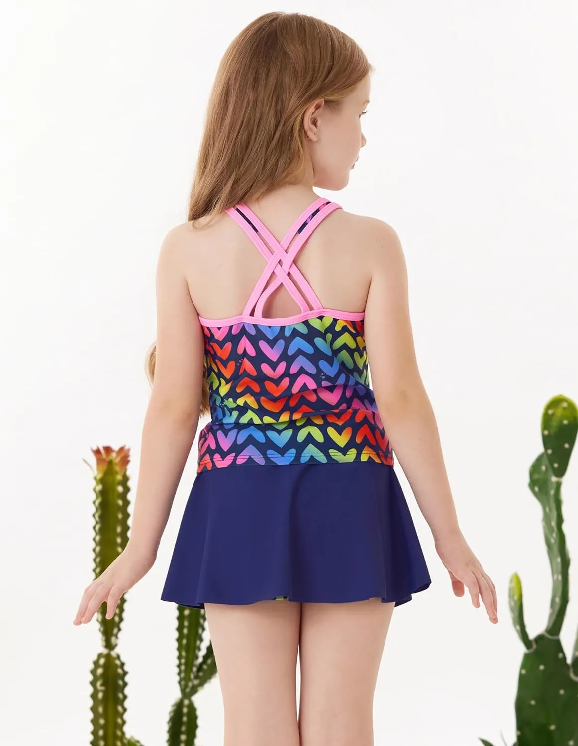 GRACE KARIN Girls Swimsuit Cross Back Swim Top and Swim Shorts Skirt Bathing Suit Two Piece Swimwear 5-12Y