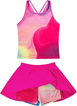 GRACE KARIN Girls Swimsuit Cross Back Swim Top and Swim Shorts Skirt Bathing Suit Two Piece Swimwear 5-12Y