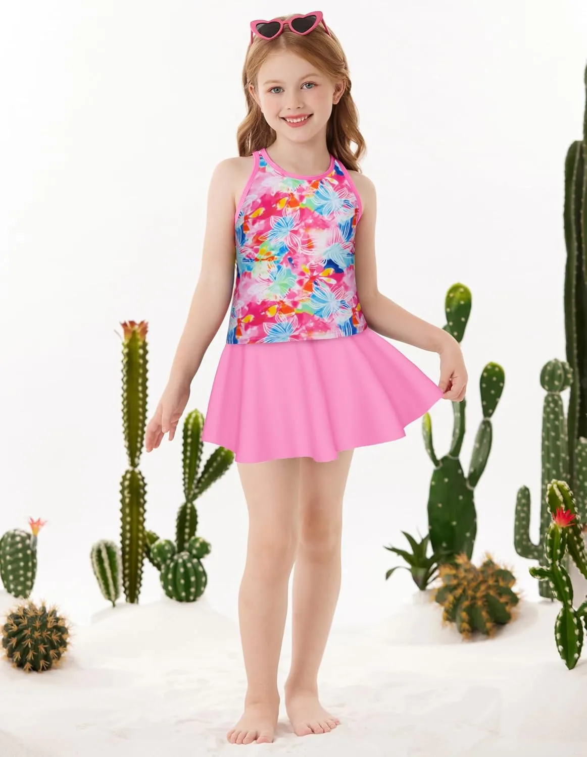 GRACE KARIN Girls Swimsuit Cross Back Swim Top and Swim Shorts Skirt Bathing Suit Two Piece Swimwear 5-12Y