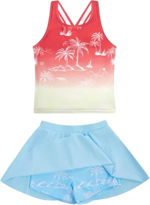 GRACE KARIN Girls Swimsuit Cross Back Swim Top and Swim Shorts Skirt Bathing Suit Two Piece Swimwear 5-12Y