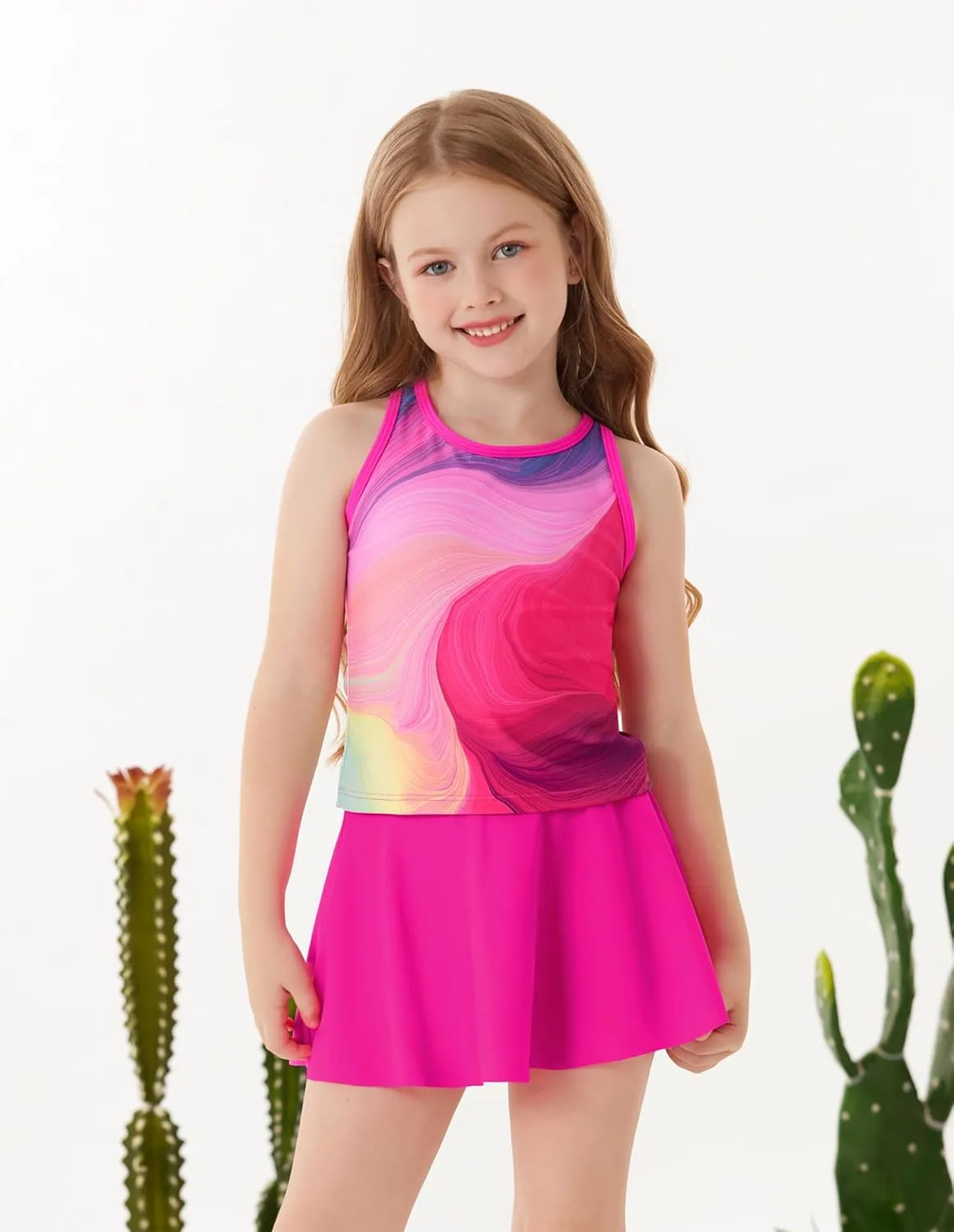 GRACE KARIN Girls Swimsuit Cross Back Swim Top and Swim Shorts Skirt Bathing Suit Two Piece Swimwear 5-12Y