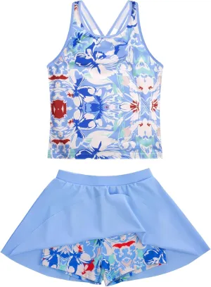 GRACE KARIN Girls Swimsuit Cross Back Swim Top and Swim Shorts Skirt Bathing Suit Two Piece Swimwear 5-12Y