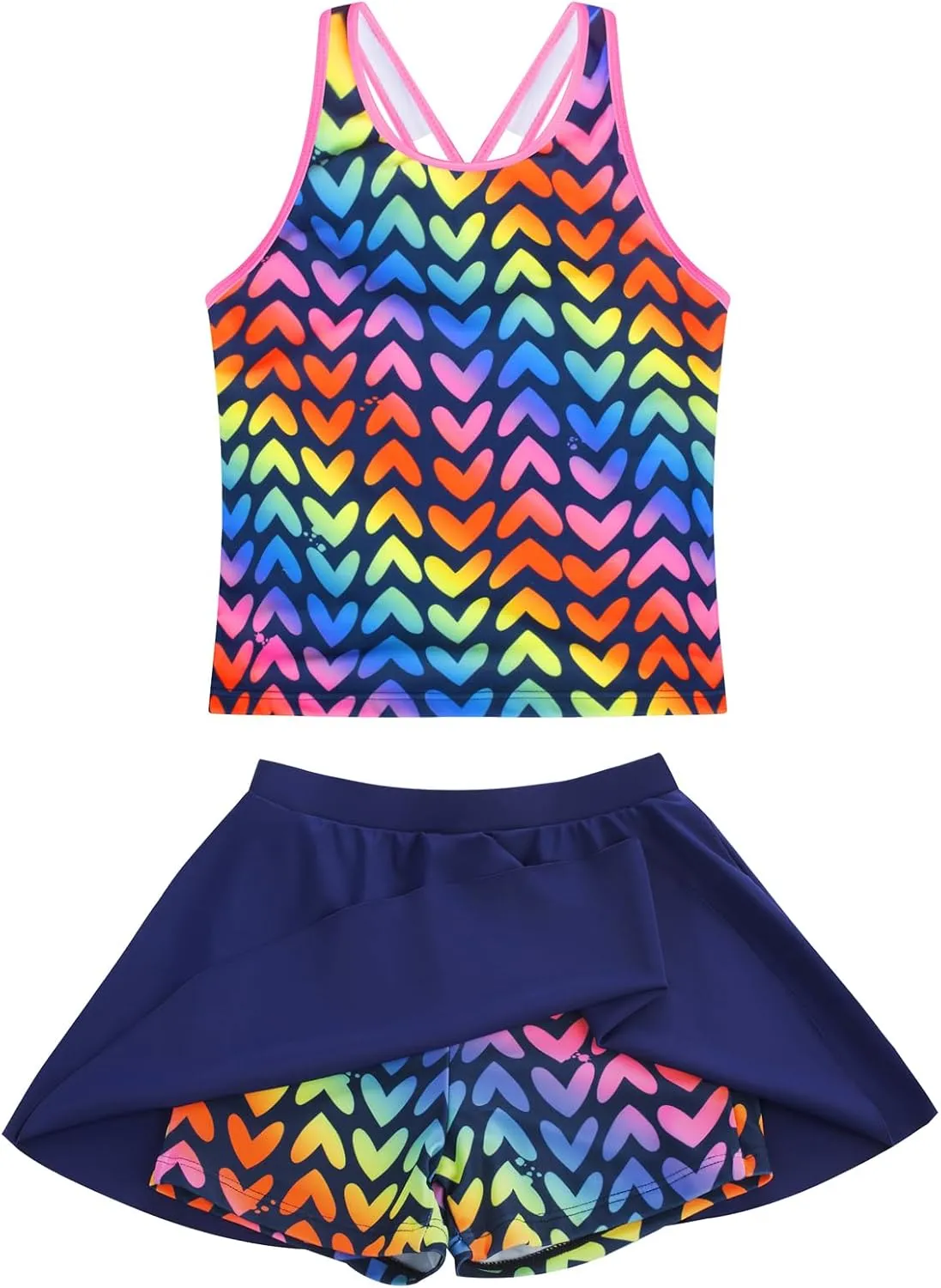 GRACE KARIN Girls Swimsuit Cross Back Swim Top and Swim Shorts Skirt Bathing Suit Two Piece Swimwear 5-12Y