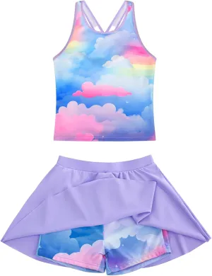 GRACE KARIN Girls Swimsuit Cross Back Swim Top and Swim Shorts Skirt Bathing Suit Two Piece Swimwear 5-12Y