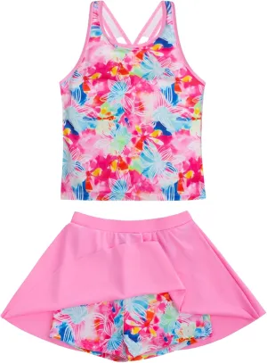 GRACE KARIN Girls Swimsuit Cross Back Swim Top and Swim Shorts Skirt Bathing Suit Two Piece Swimwear 5-12Y