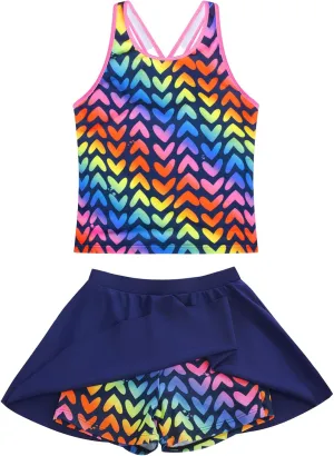 GRACE KARIN Girls Swimsuit Cross Back Swim Top and Swim Shorts Skirt Bathing Suit Two Piece Swimwear 5-12Y