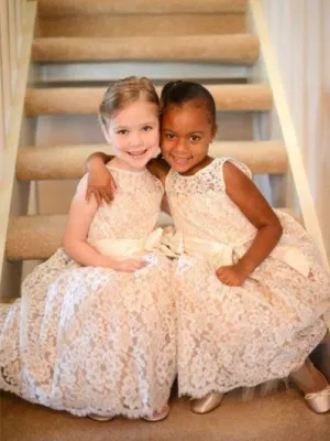 Graceful Lace Jewel Neckline Ankle-length A-line Flower Girl Dresses FD046