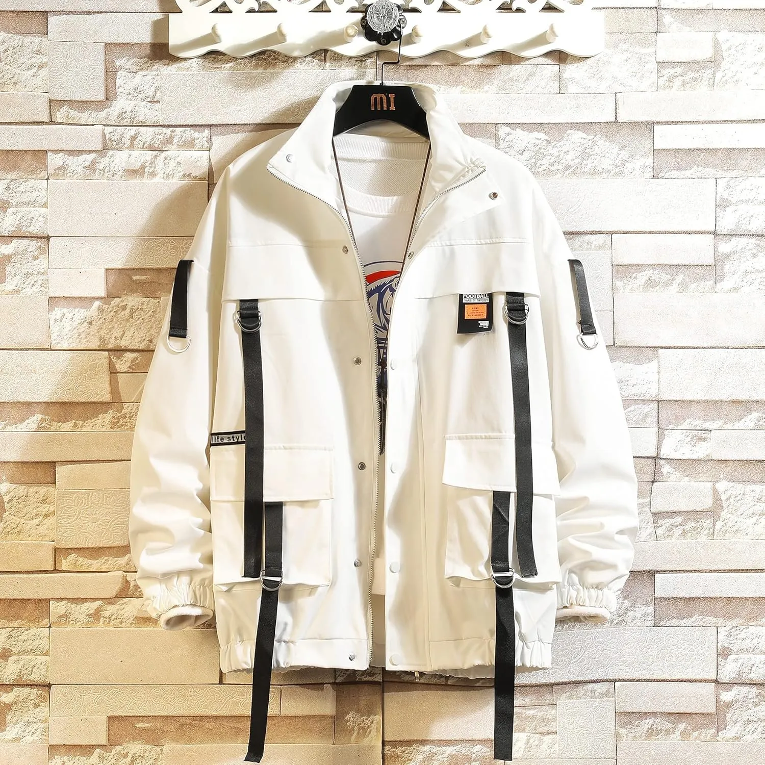 GURUNVANI Men Jacket Graffiti Jackets Lightweight Cotton Print Jacket Flight Bomber Hip Hop