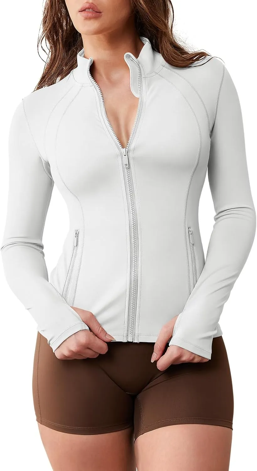 GYM RAINBOW Womens Athletic Zip Up Jakcets Contoured fit Lightweight Running Workout Jacket with Thumb Holes & Pockets