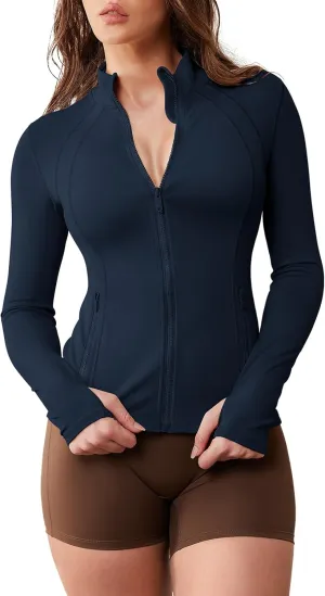 GYM RAINBOW Womens Athletic Zip Up Jakcets Contoured fit Lightweight Running Workout Jacket with Thumb Holes & Pockets