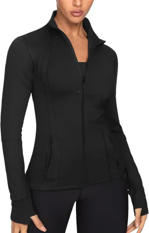 GYM RAINBOW Women's Lightweight Running Jackets Cottony-Soft 4-Way Stretch Zip up Slim Fit Workout Yoga Athletic Jacket