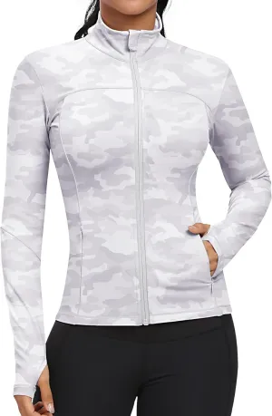GYM RAINBOW Workout Jackets for Women, Full Zip Slim Fit Lightweight Athletic Running Sports Track Jacket with Pockets