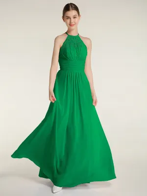 Halter Chiffon And Lace Long Dresses Emerald Plus Size