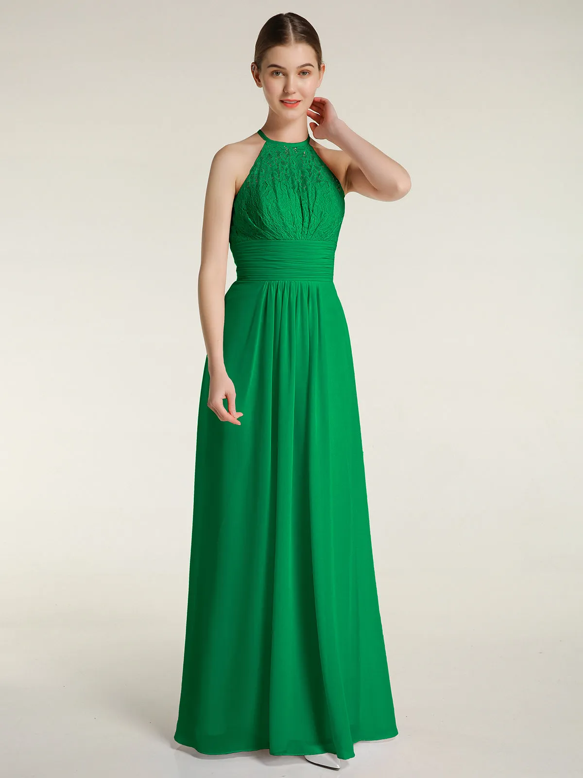 Halter Chiffon And Lace Long Dresses Emerald Plus Size