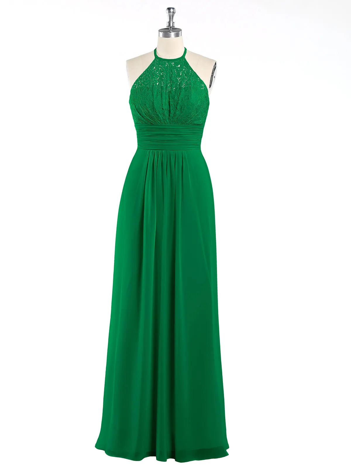 Halter Chiffon And Lace Long Dresses Emerald Plus Size