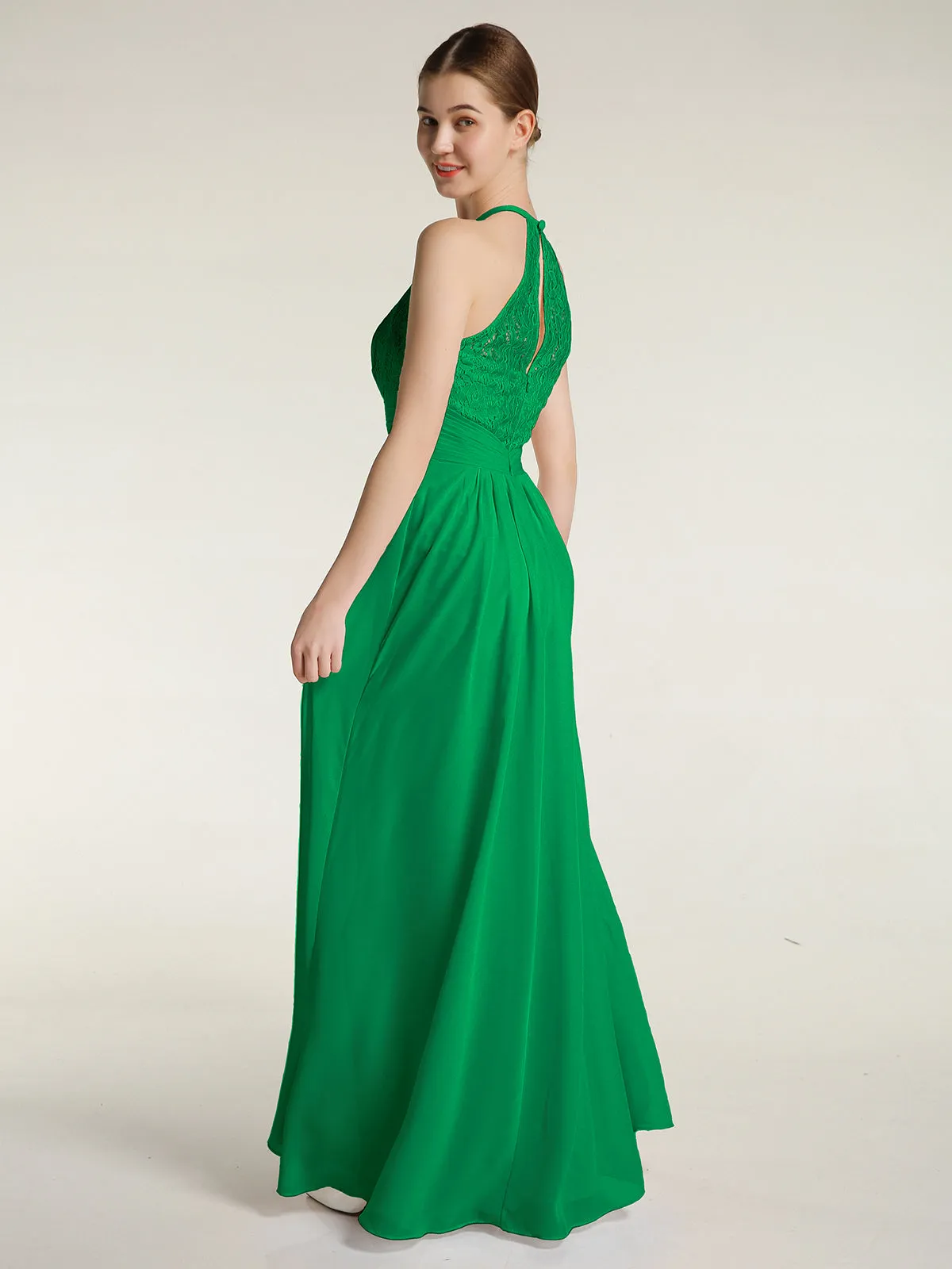 Halter Chiffon And Lace Long Dresses Emerald Plus Size