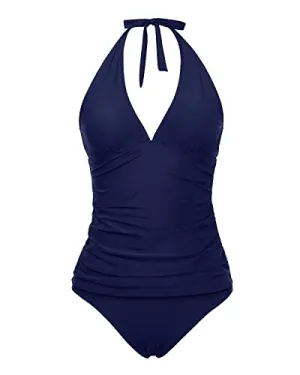 Halter Two Piece Tankini Bathing Suit For Pregnant Women-Navy Blue