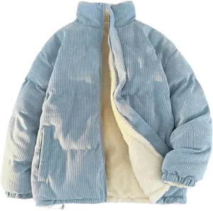 Hgvcfcv Men's Corduroy Cotton Padded Warm Parkas Puffer Coat Loose Denim Lightweight Jackets